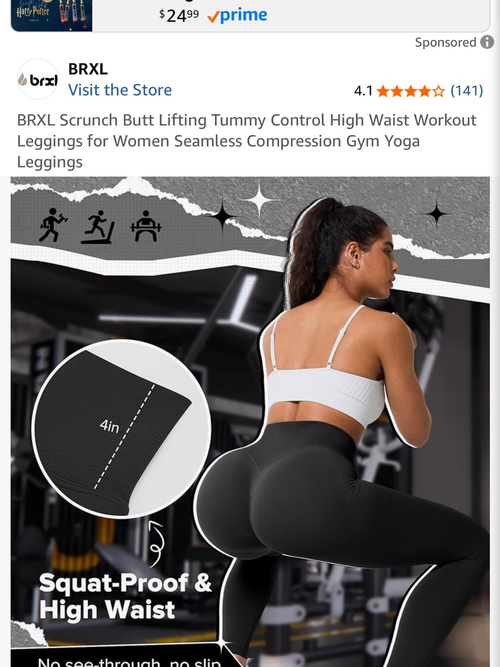 Amazon Women's Black High Waist Scrunch Butt Leggings